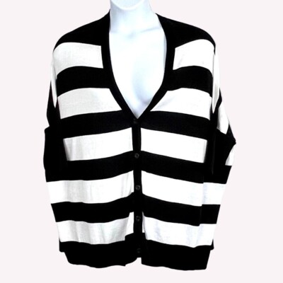 Lane Bryant Black White Striped Button Front Cardigan Size 18/20 100%  Cotton