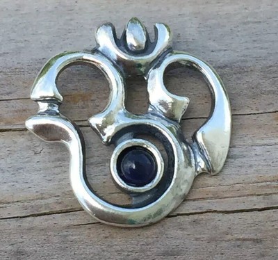 OM Pendant solid .925 Sterling Silver w/ Genuine Natural Iolite gemstone USA
