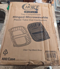 9" x 6" x 3" Microwaveable 1-Compartment Black / Clear Plastic Hinged Container