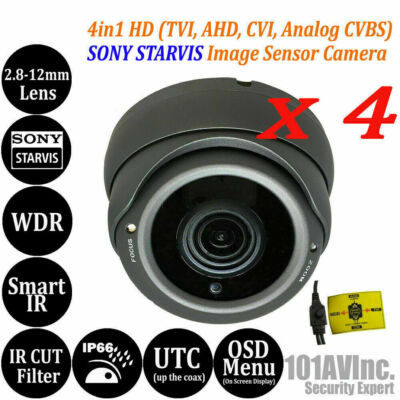 [4 PKG]1080P Security Camera 2.8-12mm Varifocal Lens HD TVI CVI AHD Analog Black