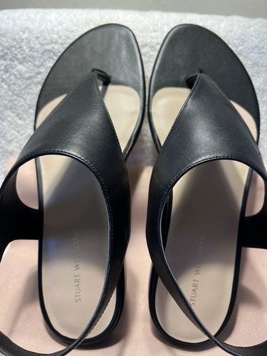 NEW Stuart Weitzman Sz 8.5 Santorini Black Leather Flat Thong Sandal Shoes - Picture 3 of 16
