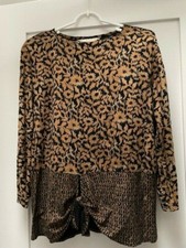 SALE! Max Studio brown pattern fun 2 pc set lg sleeve tunic top + skirt sz 12/14