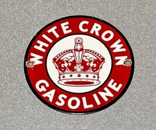 VINTAGE WHITE CROWN GASOLINE PORCELAIN SIGN CAR GAS AUTO OIL MOTORCYCLE