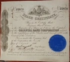 UK 1853 Share Certificate Oriental Bank Royal Charter 25 Sterling Bond Loan