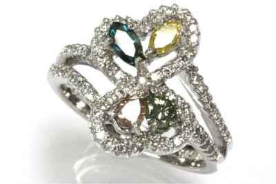 1 ctw natürlicher mehrfarbiger Diamant 14k Weißgold geteilter Schaft Unendlichkeit Herz Ring