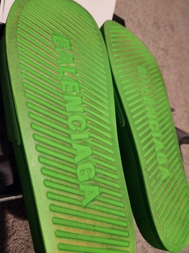 $325 Mens Balenciaga Logo Pool Slides Sandals Slippers Fluorescent Fluo Green 43 - Picture 5 of 11