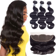 Amella Human Hair Bundles Body Wave Bundles with Frontal 16/18/20 14 Inch 13x4
