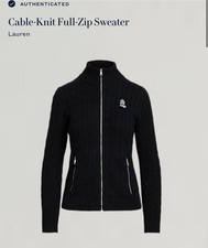 Lauren Ralph Lauren Cable Knit Full Zip Sweater Black Large L NWT