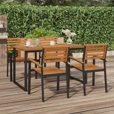 Garden Table Acacia Wood Brown, Powder-Coated Black