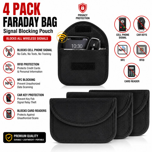 4 Pack Faraday Bag Cell Phone Wallet Blocker Radiation Signal Shielding Case US