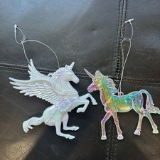 2 X Unicorn Pegasus Hanging Decoration Ornaments Iridescent White Christmas Tree