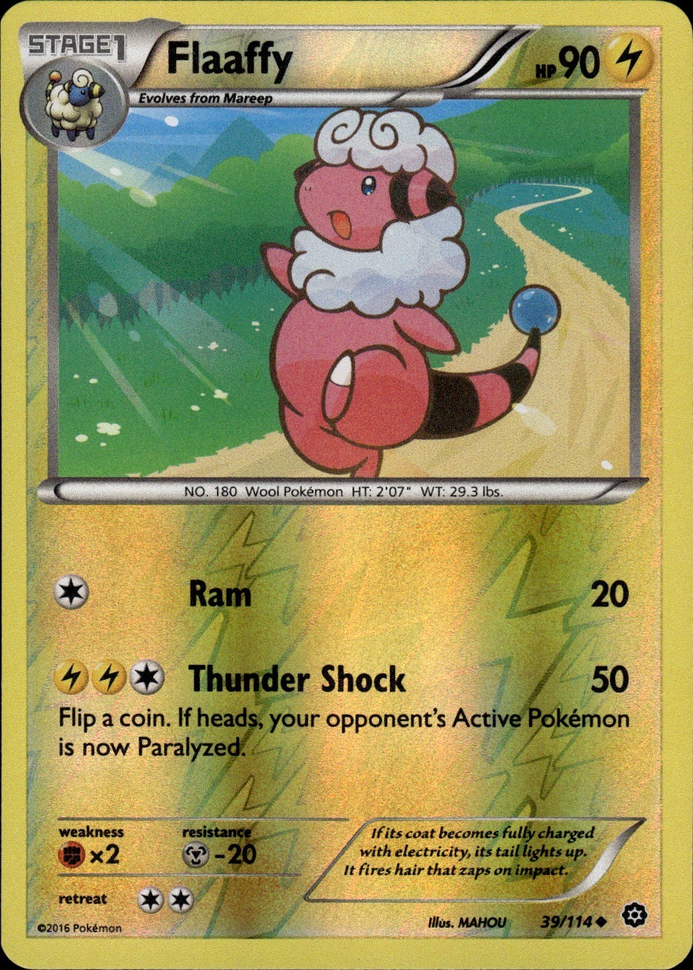 Flaaffy Uncommon XY Steam Siege 39/114 Lightning Reverse Holo Pokemon Card