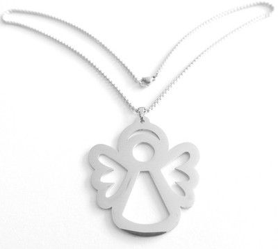Großer Engelanhänger Edelstahl 50mm groß silber Schutzengel mit Kette