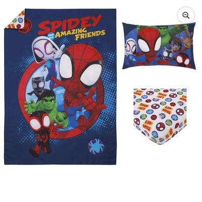 3-PC Toddler Bedding Set Reversible Comforter Spidey & Friends For Boys  Marvel
