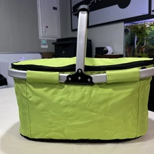 Insulated Market Tote Picnic Basket Collapsible Cooler Bag  Lime Green