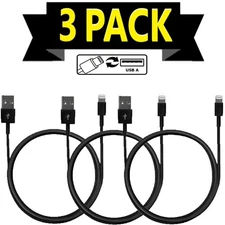 3 Pack Black Fast Charger Cable USB Cord Car Charge For iPhone 7 8 X 11 12 13 14