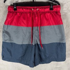 George Mens Red Blue Stripe Swim Trunks Board Shorts Size Large 36 38