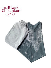 Grey Chikankari Kurti Set  Handmade Lucknowi Embroidered Kurti for women