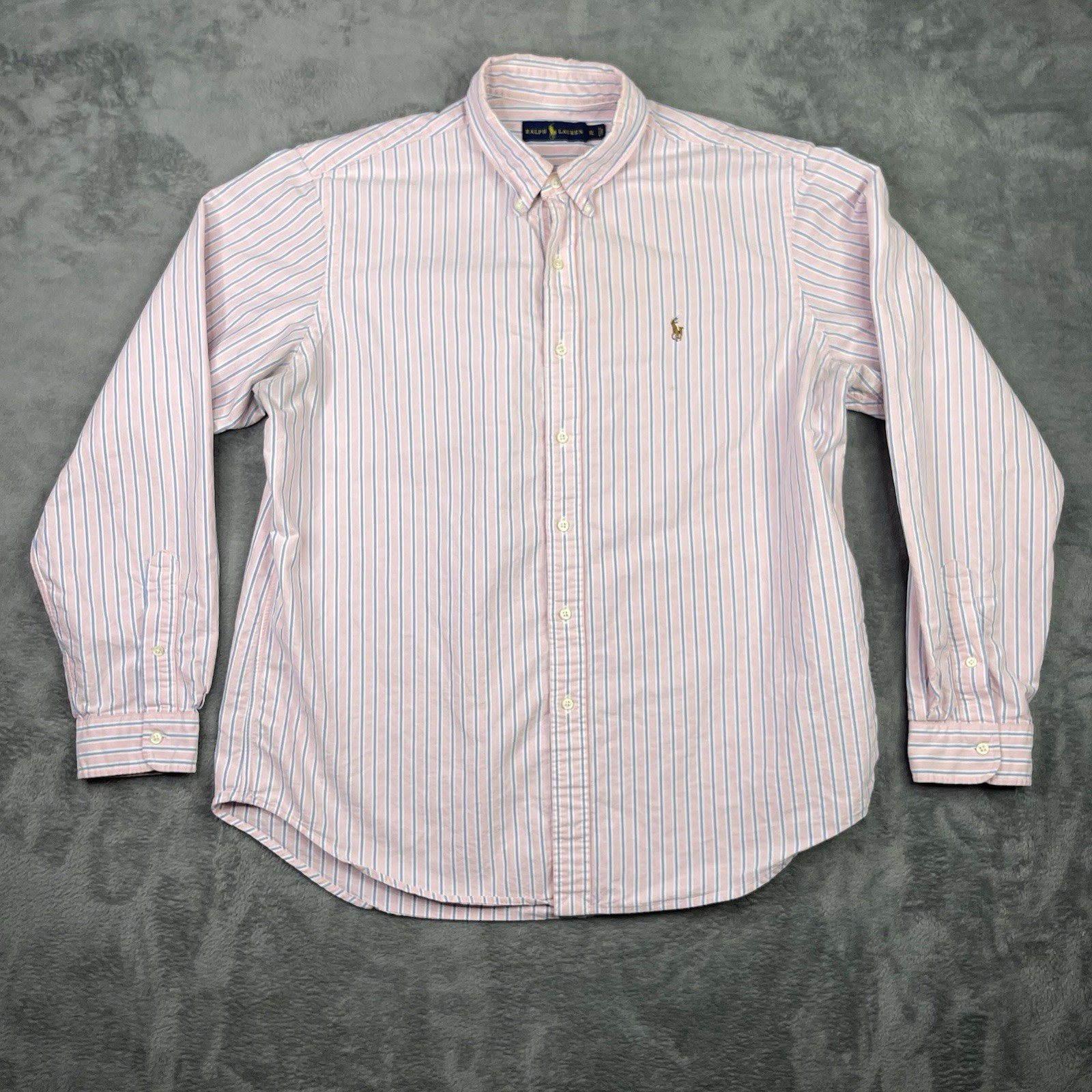 Polo Ralph Lauren camicia uomo XL rosa manica lunga righe pony preppy pastello