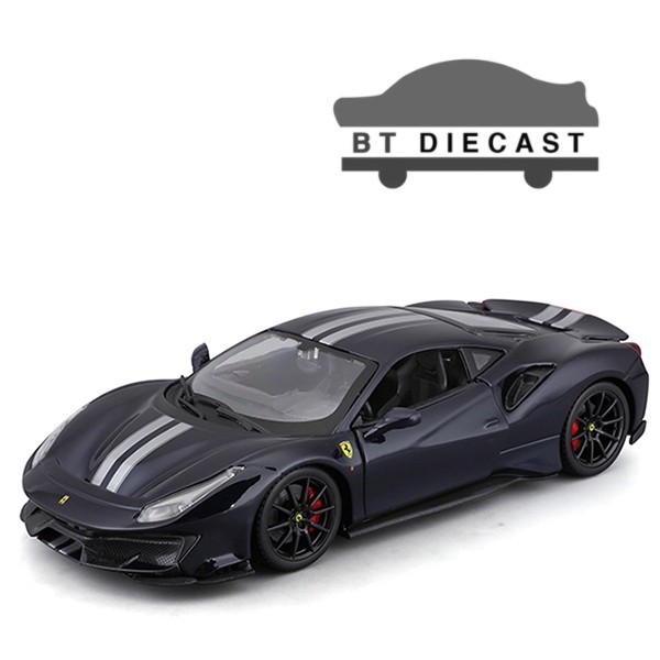 BBURAGO FERRARI 488 PISTA 1/24 DIECAST with SILVER STRIPES BLACK
