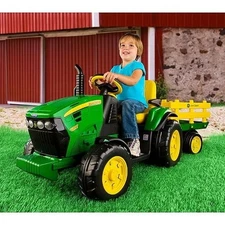 Kids 12V Tractor Ride-On Toy John Deere Ground Force With Trailer FM Radio *NEW*