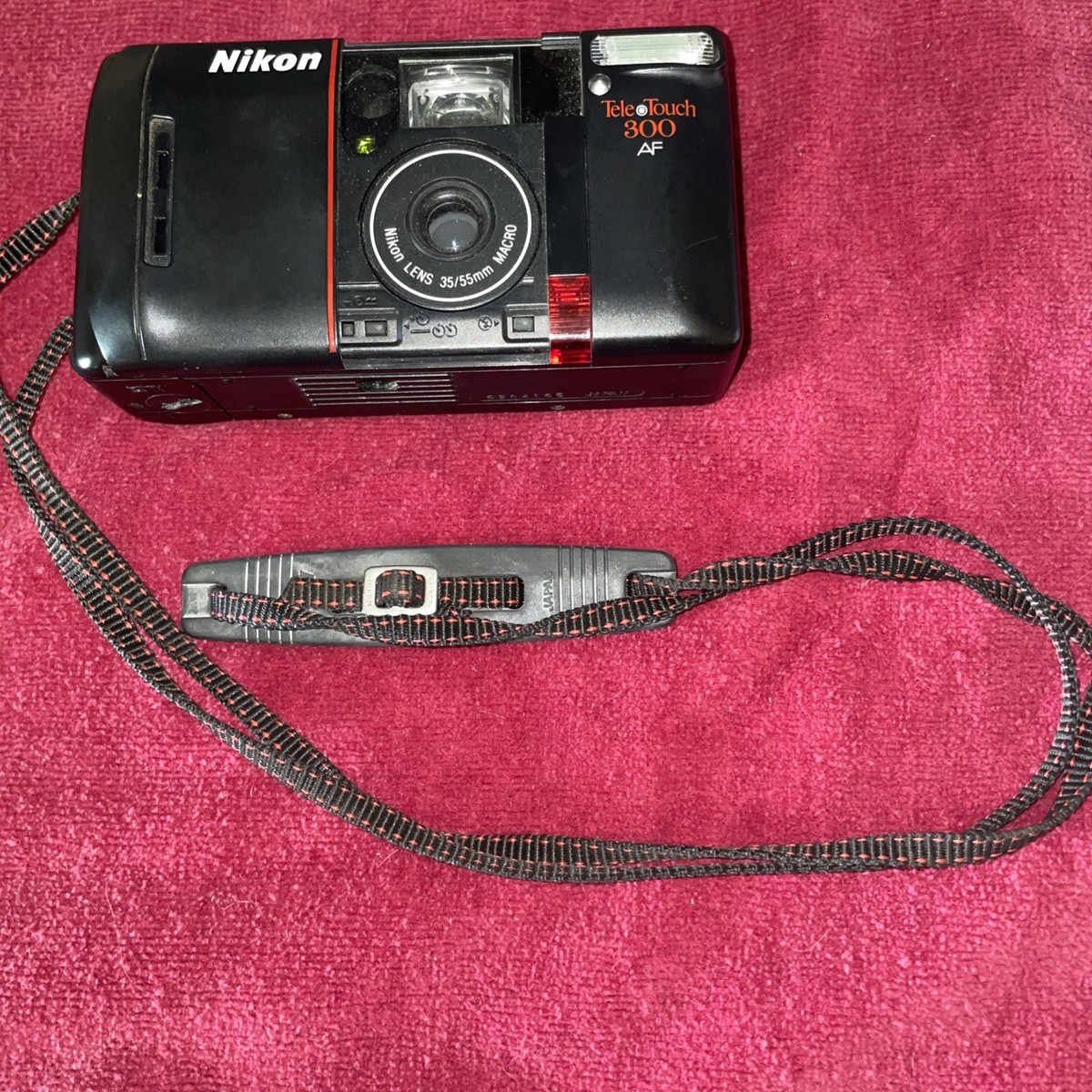 Nikon Tele Touch 300 AF 35mm Film Camera Black/Red Point Shoot
