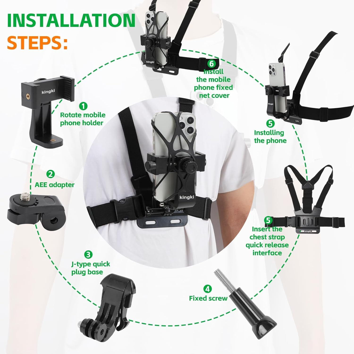 Phone Chest and Head Strap Mount Kit for Iphone Samsung Gopro DJI Action Cam