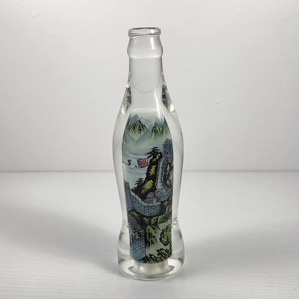 Coca-Cola Bottle Chinese Inside Reverse Painted Crystal Great Wall of China #936 - Image 2 of 4