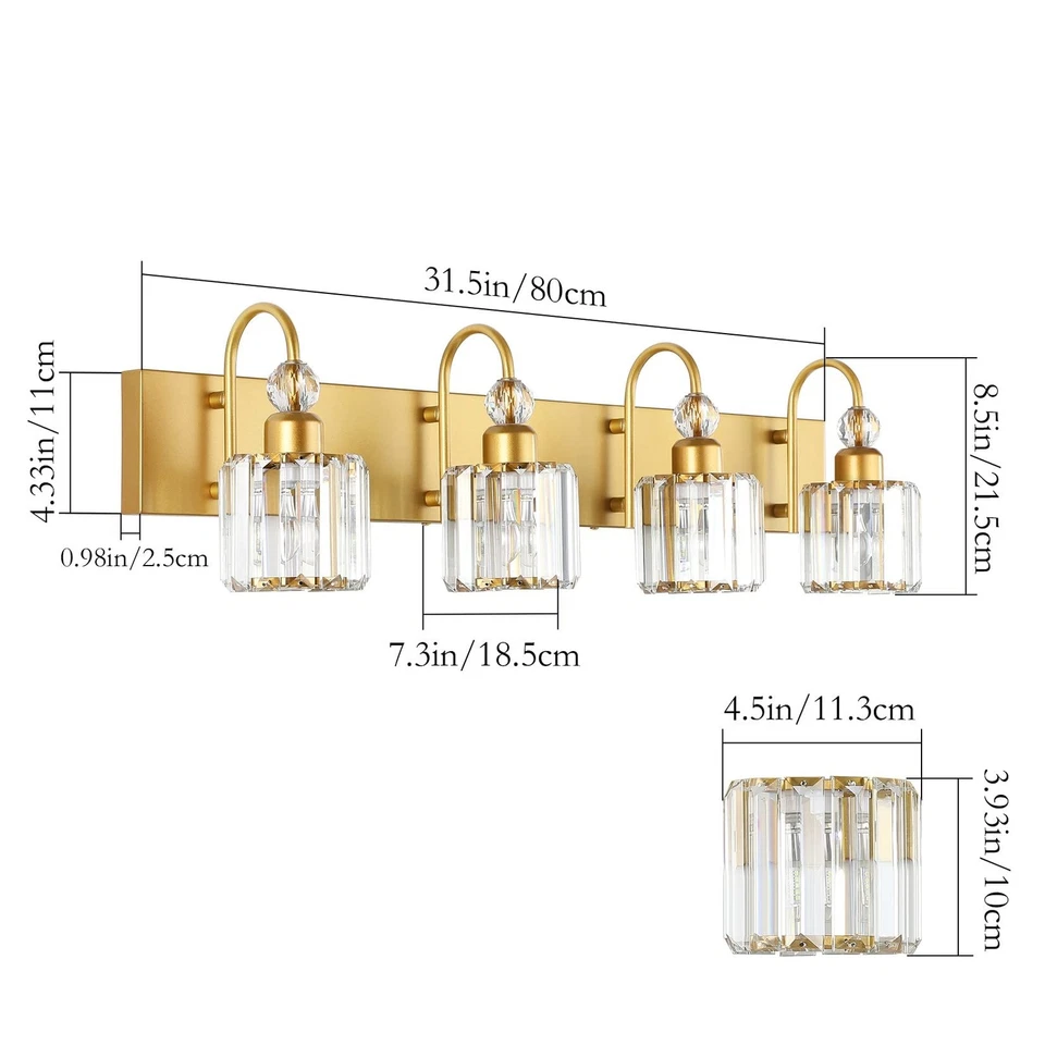 Luces de tocador doradas 4 luces de cristal dorado luces de tocador de baño sobre espejo M... Foto 4 de 4