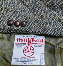 Vintage Harris Tweed pure wool handwoven classic green hunting jacket blazer 42R