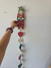 vintage Jdi perle snowman wooden country folk art hanging Xmas decor winter Xmas