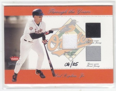 2002 Greats CAL RIPKEN JR. JERSEY #08/25 TRIPLE JERSEY THROUGH THE YEARS 1/1