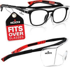 NoCry Safety Glasses Over Eyeglasses for Men and One Size, Black & Red 