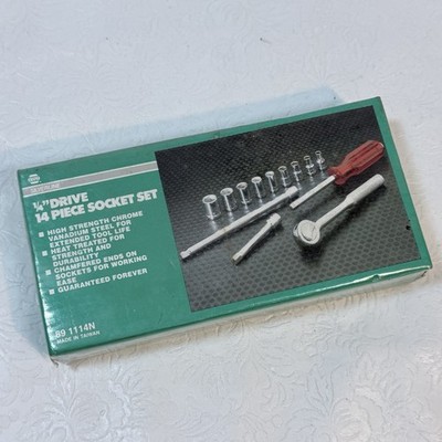 NAPA Silverline 14pc 1/4'' Drive Socket Set 89 1114N NOS SEALED Metal Box Ratchet