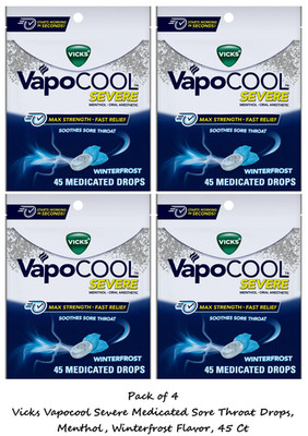 (4 Pack) VapoCool Medicated Sore Throat Drops Winterfrost Flavor 45ct