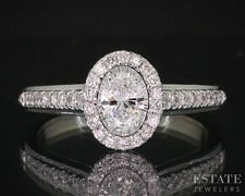 14k White Gold Oval Natural .42ctw Diamond Halo Engagement Ring 4.9g i19803