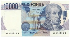 10000 LIRE B. D'ITALIA ALESSANDRO VOLTA SERIE SOSTITUTIVA XF 23/09/1996 FDS-/FDS