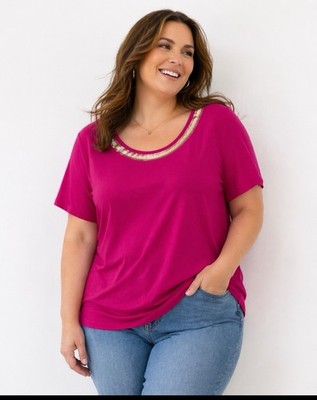 Catherines Womens Knit Top Sz 1X 18 /20W Pink Shirt Sequins Basic Essential