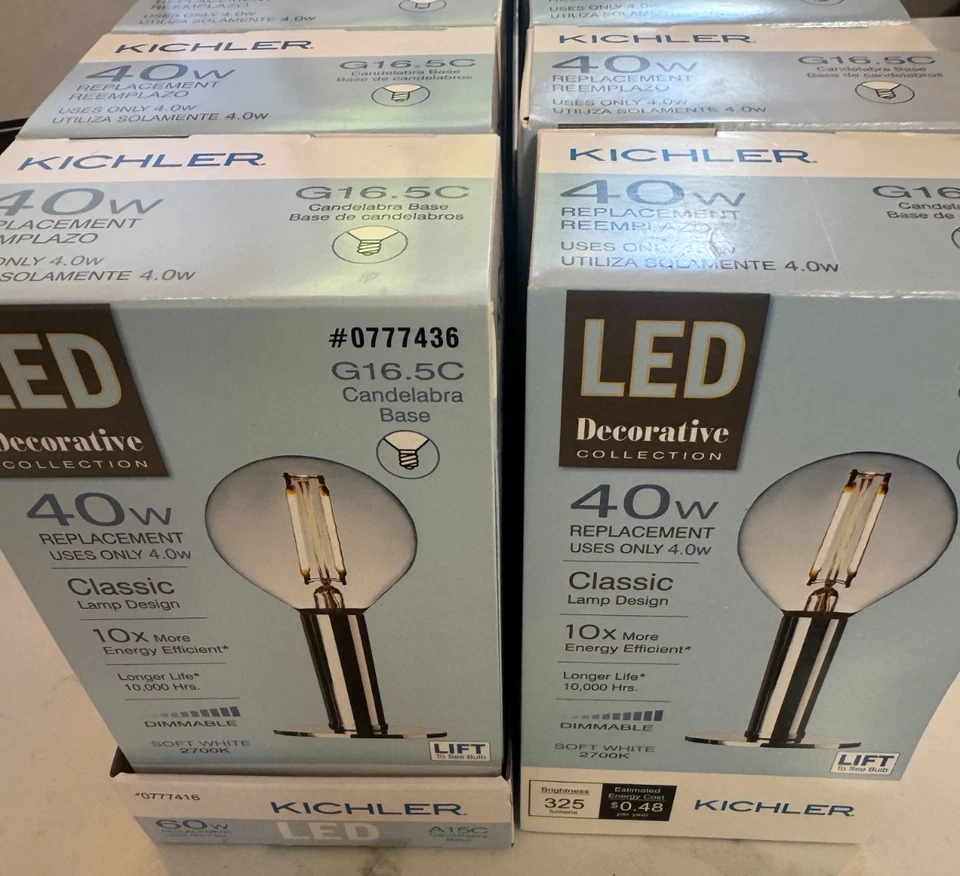 12 KICHLER Clear Soft White Light Bulbs G16.5 Candelabra Base 40 Watt 40W LED - Image 2 of 4