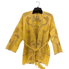 NWT Maje Biana Crocheted Kimono Jacket Women's Sz Small EU36 Yellow Aloha