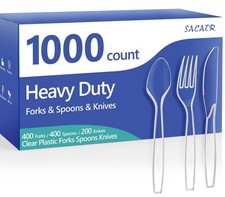 SACATR 1000 Count Plastic Silverware Heavy Duty - 400 Forks, 400 Spoons, 200 ...