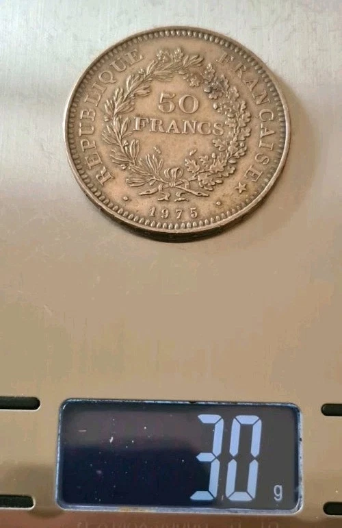 50 francs Hercule 1975 – Argent 900‰ – 30 g – Belle patine – Tranche à motifs - Photo 4/4