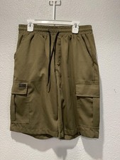 Olive Utility Cargo Shorts with Elastic Waist