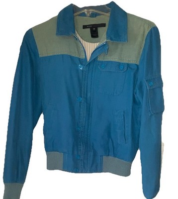 Marc Jacobs y2k Vintage Bomber Jacket XS Blue Teal Cordoury Zip Buttons Cotton