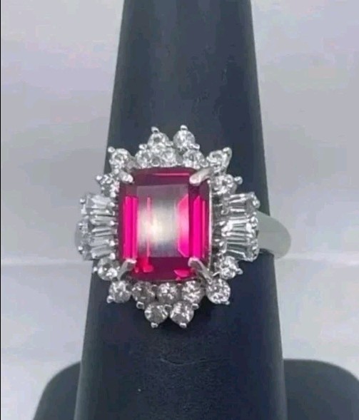 Gorgeous Imitation Ruby Ring, Accented W/ Baguett… - image 1