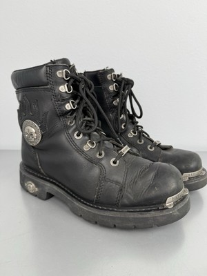 Harley Davidson Boots Mens 9 Flames Skulls Black Leather  display picture 1