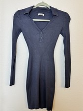 Hollister XS Gray Knit Sweater Dress Button V-Neck Long Sleeve Short Solid