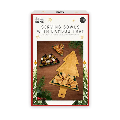 3 Stück Servier Keramik Schalen Weihnachtsbaum Bambus Tablett Festlich Snacks Geschirr Xmas