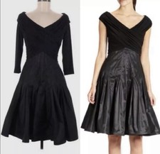 Tadashi Shoji Collection black midi cocktail taffeta dress a ruched bodice Sz 4