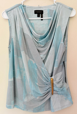 NWT Donna Karan NY Printed Sleeveless Top, Gold Buckle, XS, Haze Multi, $109